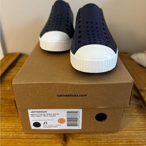 Brand New - Native Jefferson Shoes. Size 1. Navy blue and white